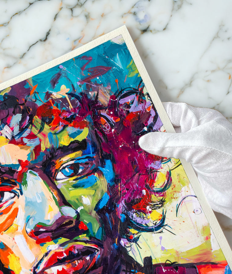 220 gsm 棉布上的“JIMI”高分辨率 Giclée 印花