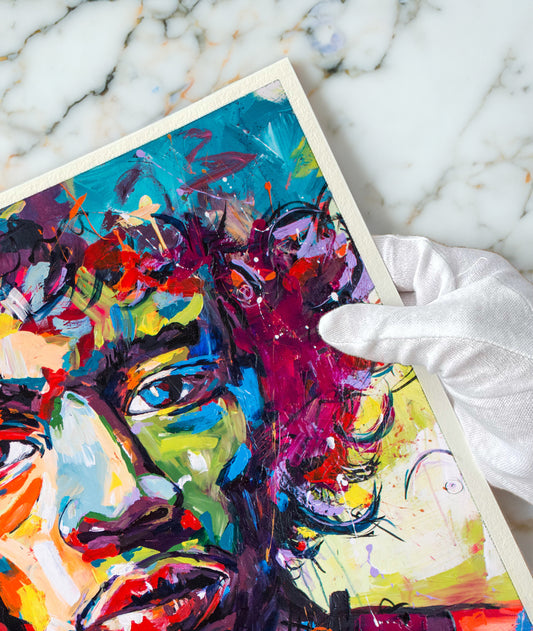 220 gsm 棉布上的“JIMI”高分辨率 Giclée 印花